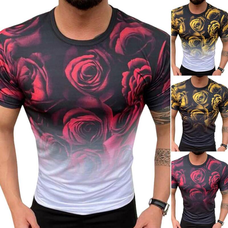 Men's T Shirt Slim Fit Short Sleeve Crew Neck Summer Fitness Tee