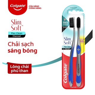 Bộ 2 Bàn chải đánh răng Colgate than hoạt tính kháng khuẩn Slimsoft Flex