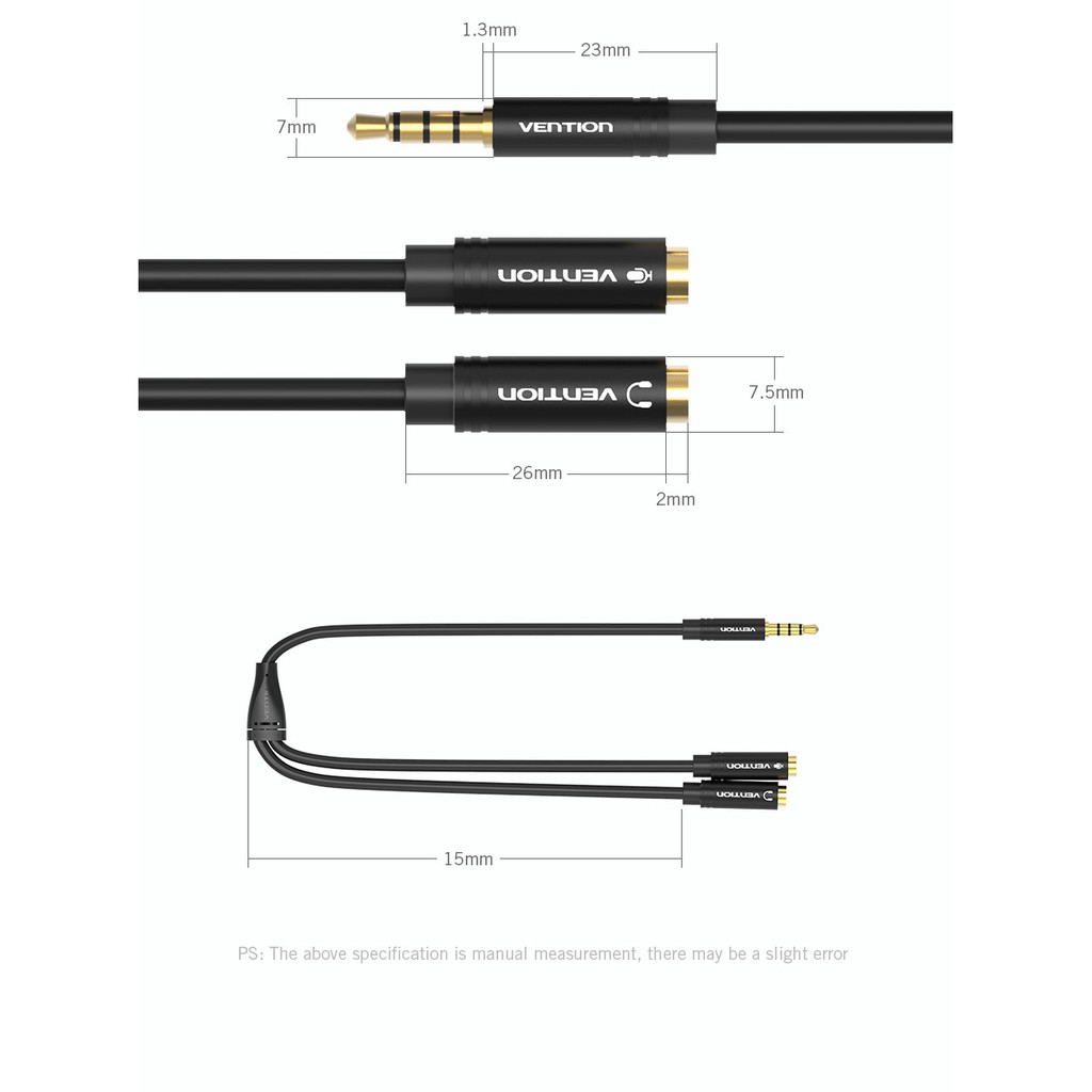 Vention Jack 3.5mm Mic + Headphone Splitter Audio Cable