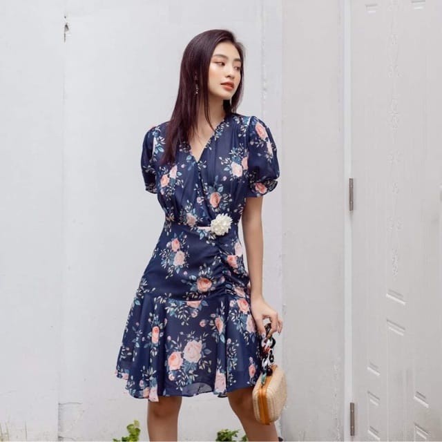 Đầm rút nhún hoa Hoivu sz S