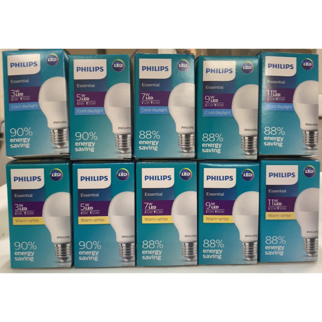 Bóng đèn Philips LED Essential 11W E27 A60 - Ánh sáng trắng / Ánh sáng vàng