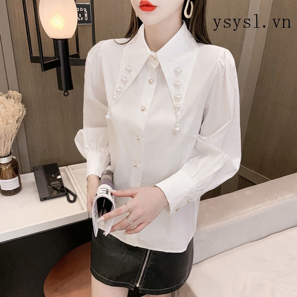 Áo Sơ Mi Trắng Cổ Búp Bê Tay Dài Phồng Phong Cách Pháp Thời Trang Mùa Thu Mới 2021 Dành Cho Nữ
