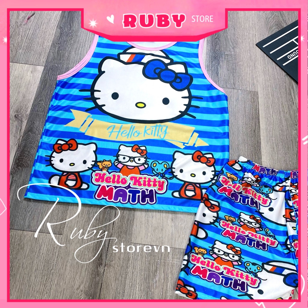Đồ bộ thun SÁT NÁCH - 3 LỖ cho bé mặc nhà chất thun mềm mát in hình kitty doremon gấu dễ thương DBRBSN FULL SIZE