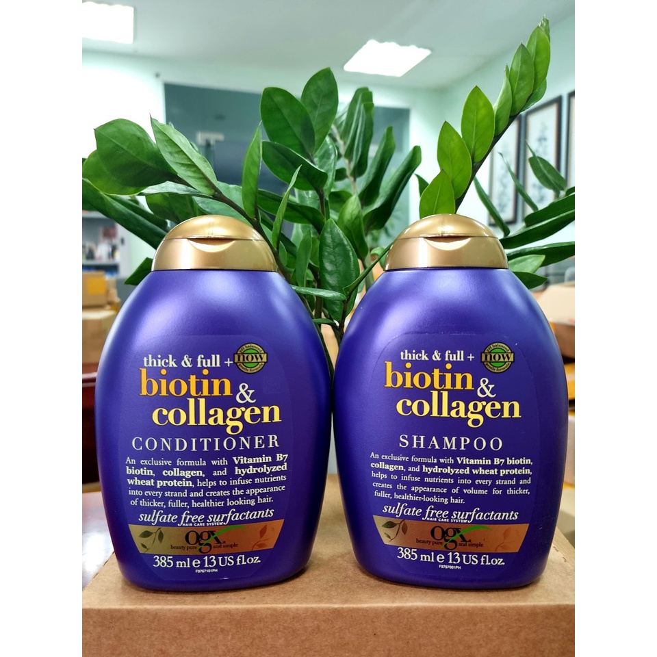 Bộ dầu gội xả Biotin Collagen Thick &amp; Full OGX 385ml/chai - Bản UK