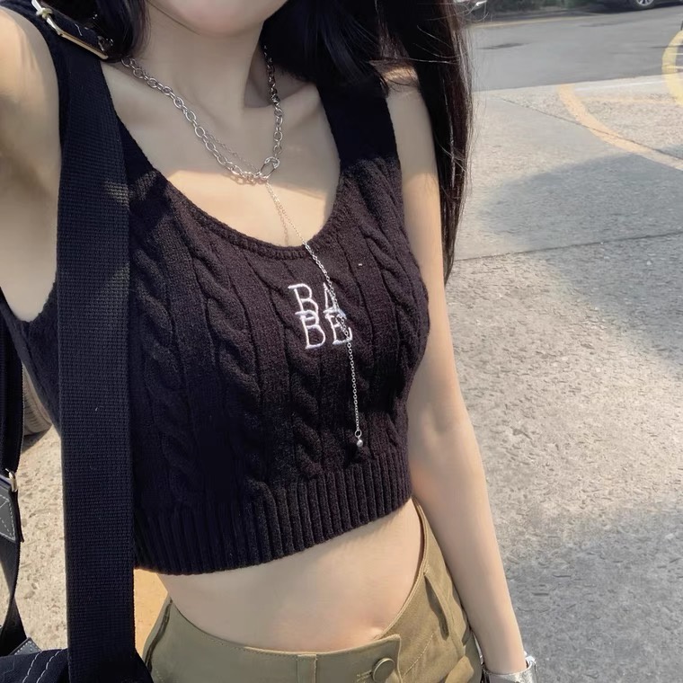 Cocory vn Áo Croptop Dệt Kim Không Tay Thiết Kế Xoắn Quyến Rũ Cho Nữ