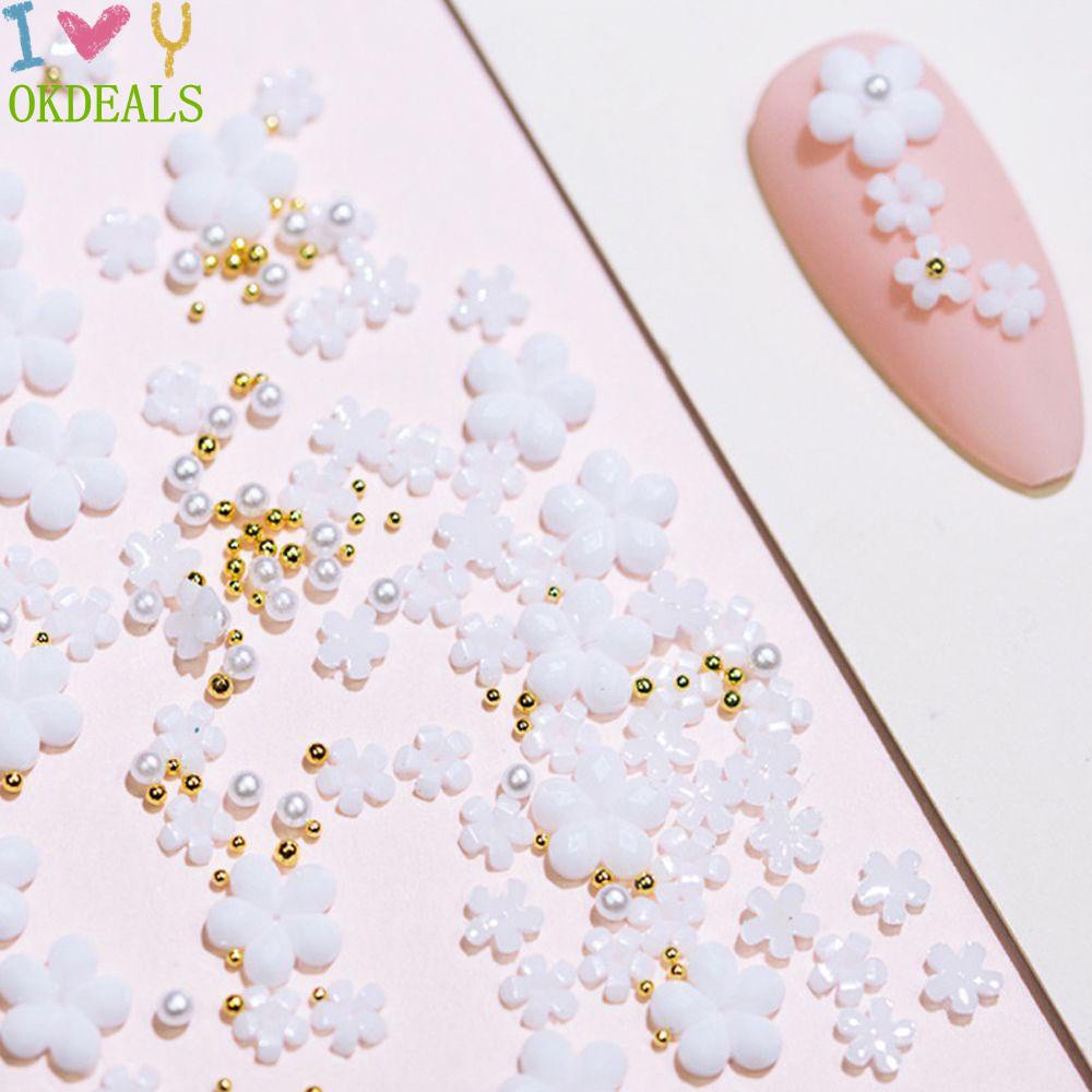 Miếng Dán Trang Trí Móng Tay 3D Hình Hoa Trắng Mini Thời Trang Cho Nữ DIY