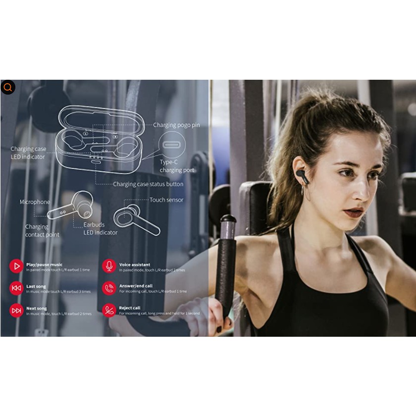 Tai nghe bluetooth Tezo Moment, bluetooth 5.0, kháng nước ipx8 phù hợp gym và du lịch