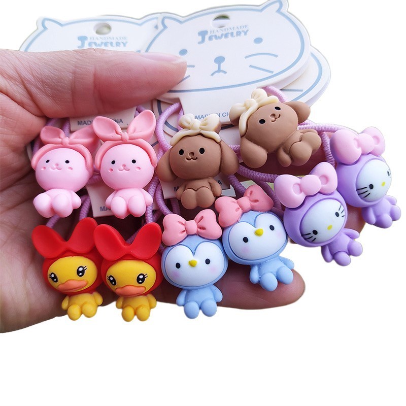 Set 2 Dây Cột Tóc Co Giãn Hình Thú Dễ Thương Cho Bé Gái