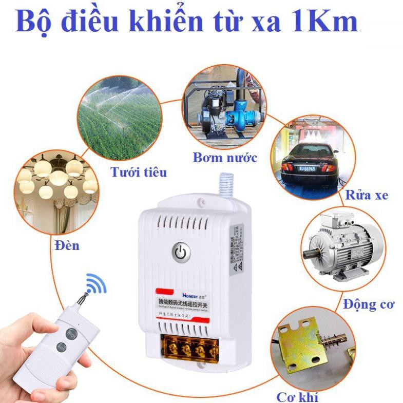 Bộ công tắc điều khiển từ xa 1Km bật tắt máy bơm máy rửa xe... công suất lớn 40A/220V Honest 9220KG-1-CÓ HỌC LỆNH