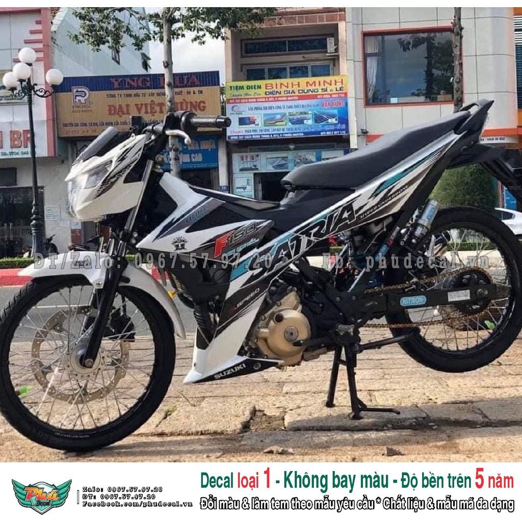 Tem rời xe Satria Trắng đen xanh (A)