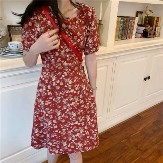 Váy hoa vintage cổ tròn tay bồng ngắn tay Ulzzang vke 190-22🌻 Hàng Quảng Châu | BigBuy360 - bigbuy360.vn