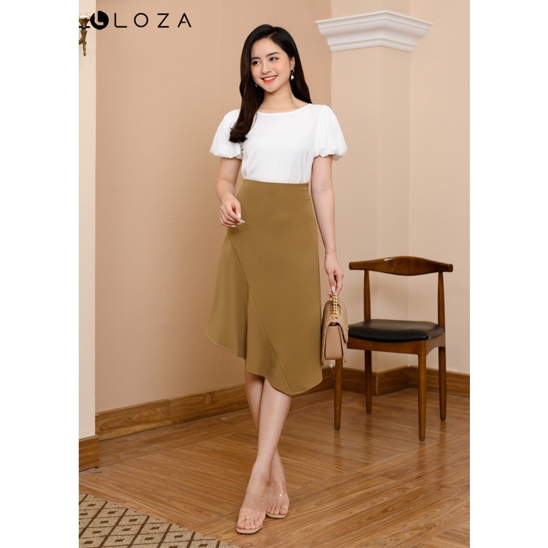 Áo sơ mi nữ LOZA màu trắng dáng suông tay bồng - LS041162