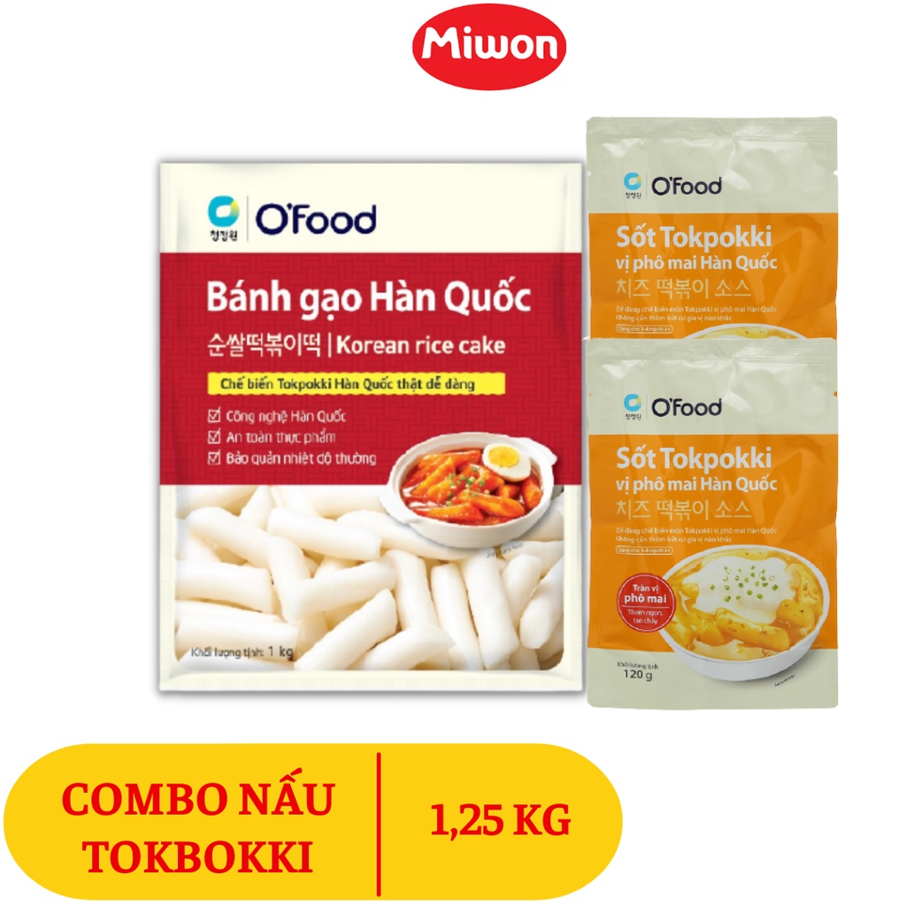 SET nấu Tokbokki Hàn Quốc O'Food 1KG và 2 gói sốt vị phô mai 240g, dành cho 6 người ăn