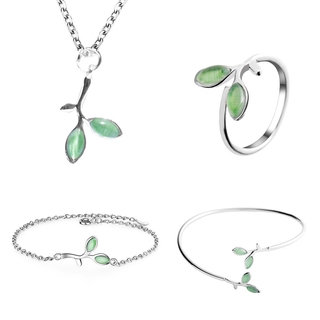 Bộ Trang Sức Gồm Hoa Tai + Dây Chuyền + Vòng Cổ + Vòng Tay Đính Ngọc Mắt Mèo Cho Nữ