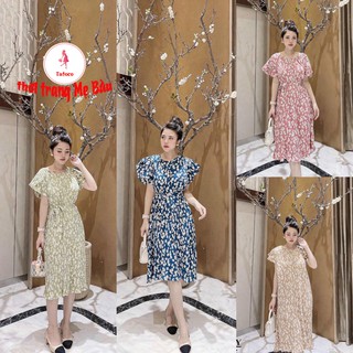 Váy bầu đẹp hoa cúc dập ly 45 -70kg (hình thật ) mặc truóc và sau sinh.
