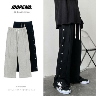 (Q51) Quần unisex ống rộng dập cúc hai bên 2 màu đen - xám