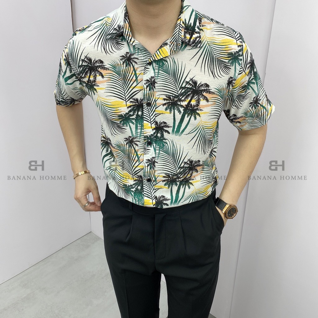 Áo Sơ Mi Nam Cổ Vest Hoạ Tiết Palm Cộc Tay BANANA HOMME Chất vải Linen thoáng mát, ít nhăn Cao Cấp, Trẻ trung 2021 | BigBuy360 - bigbuy360.vn