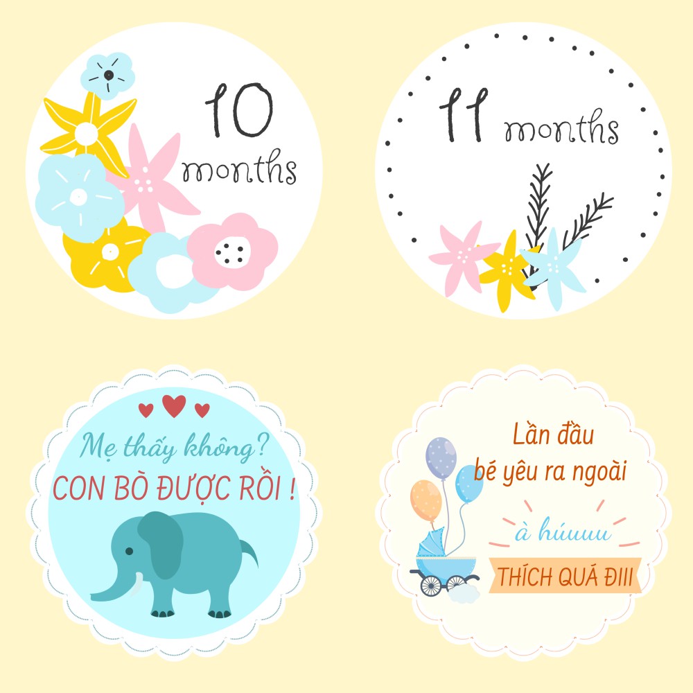 [MẪU ĐỘC QUYỀN] Set Sticker, 20 Miếng dán trang trí, miếng dán treo nôi đánh dấu cột mốc phát triển cho bé yêu cực đẹp