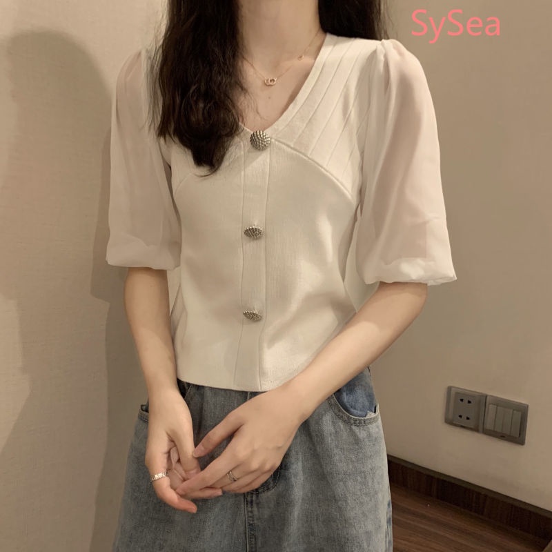 Áo Dệt Kim Phối Ren Thời Trang Mùa Hè Pháp Cho Nữ