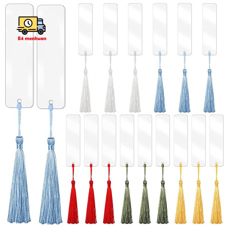 30 Pieces Blank Acrylic Bookmark Acrylic DIY Bookmark Unfinished Acrylic Book Markers Ornaments and 30 Colorful Tassels