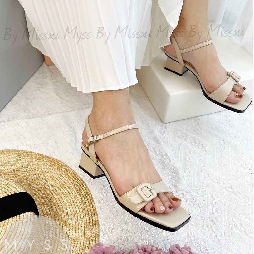 Giày sandal nữ quai ngang phối khóa bọc 4 cm cao cấp MYSS - SD144
