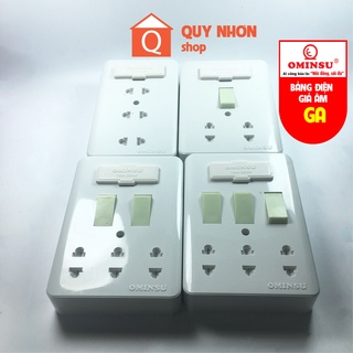 Bảng điện giả âm taplo giả âm thương hiệu OMINSU chịu tải 2500W có màng bảo vệ chống giật và nút  nhấn dạ quang