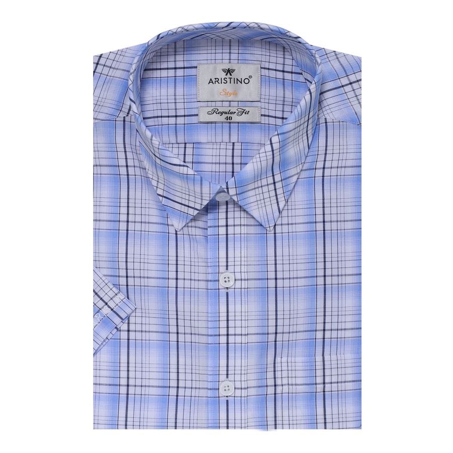 Áo sơ mi nam ngắn tay ASS052S8 chất modal sợi sồi, dáng reguler fit - suông vừa, tà bằng, kẻ caro to