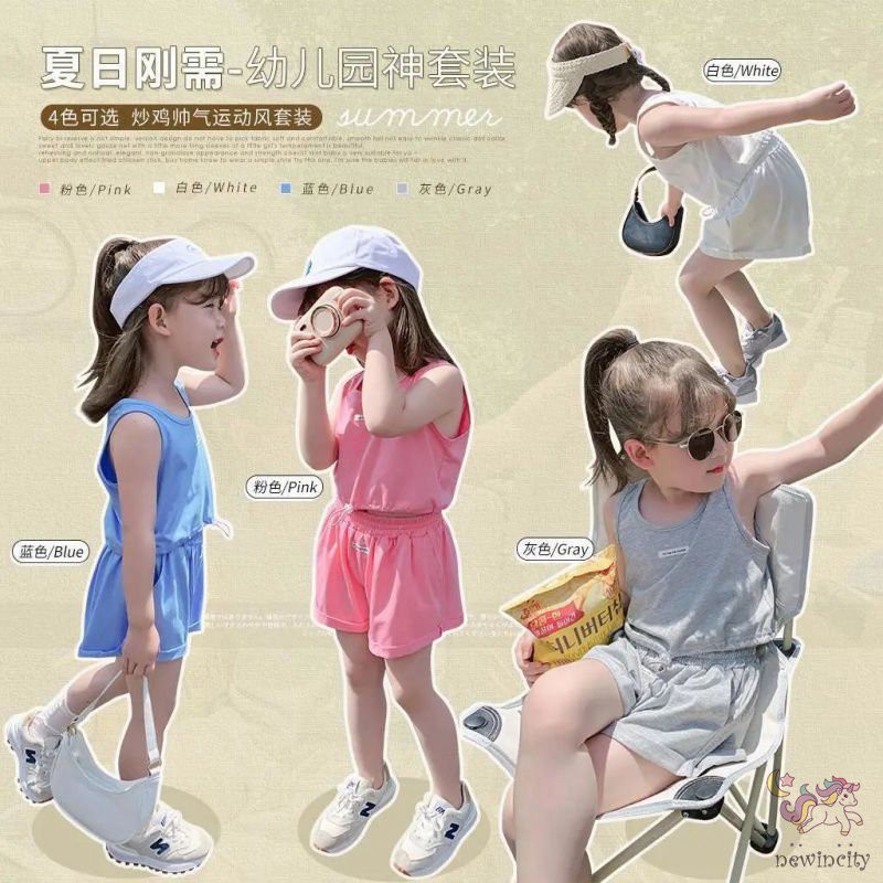 Set đồ thể thao gồm áo ba lỗ + quần short phong cách Hàn quốc thời trang cá tính cho bé