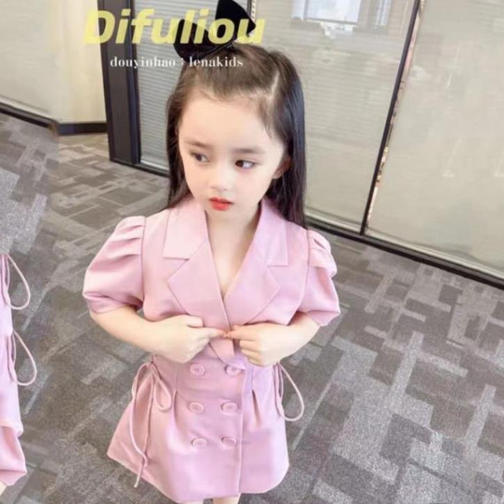 Váy bé gái phong cách Hàn quốc, size 9-28kg dáng vest có dây đan 2 bên hông cực sành điệu Hongvibaby