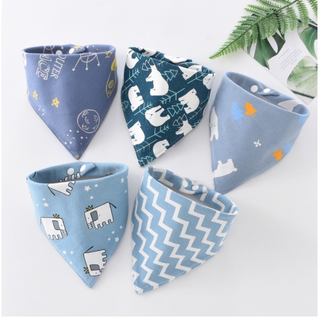 [100% cotton] Set 5 chiếc yếm tam giác cho bé màu sắc đẹp cực kỳ mềm mại 2 nấc cúc bấm dễ điều chỉnh 2 lớp