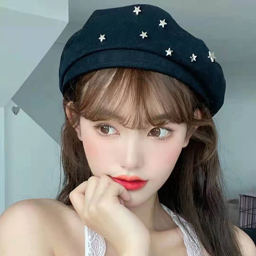 Mũ Beret Đính Đinh Tán Màu Trắng Đen Thời Trang Mùa Thu Theo Phong Cách Nhật Bản Cho Nữ