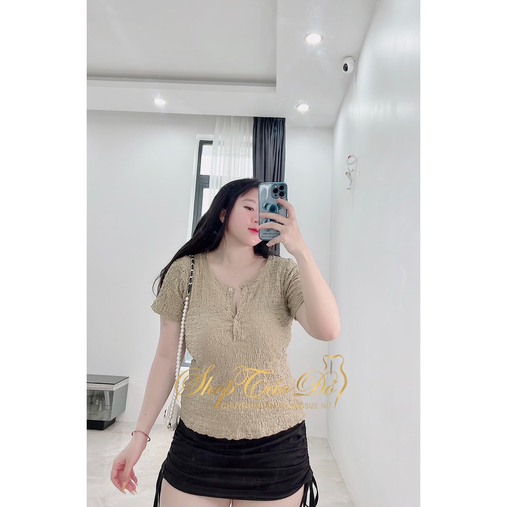 (TÁO ĐỎ BIGSIZE 55-90KG) Áo kiểu thun xốp nhăn cúc ngực tôn dáng, Áo xốp ôm ngắn tay A22 ( ảnh thật shop chụp 100%) ❤️