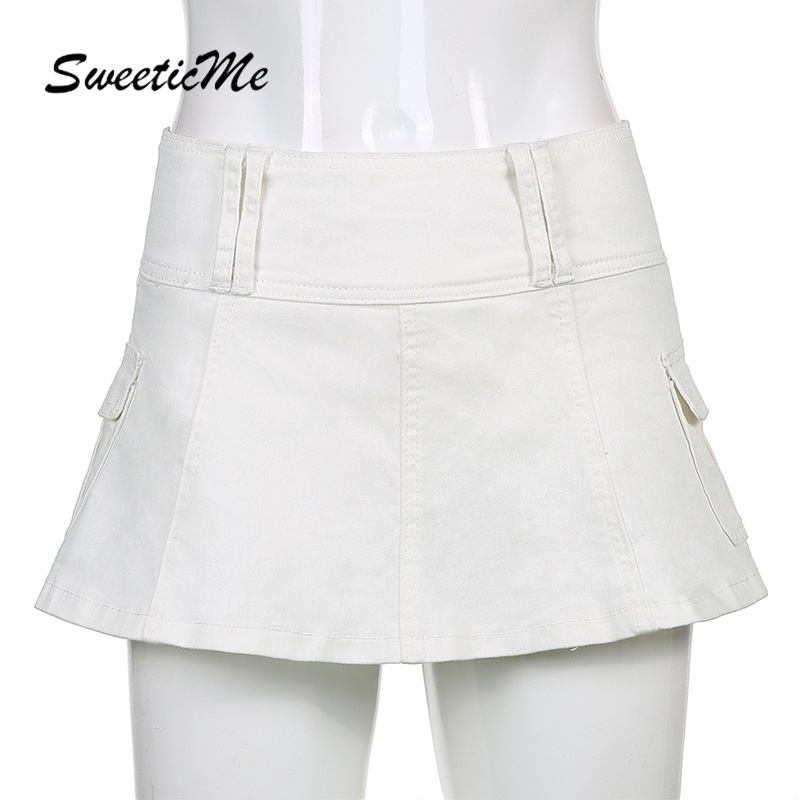 Váy jean lưng cao màu trơn quyến rũ thời trang cho nữ