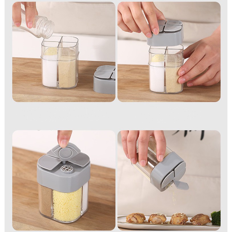 Hũ đựng gia vị, lọ đựng muối, đựng đường 4 ngăn tiện lợi thông minh | BigBuy360 - bigbuy360.vn
