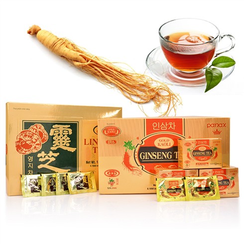 Combo 2 hộp Trà Sâm Và Trà Linh Chi hòa tan 300gr hộp lớn Goldkaoli Ginseng date 2023