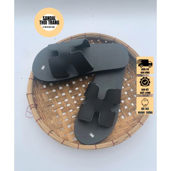 Dép sandal chữ H thời trang giá rẻ Nam/nữ full đen