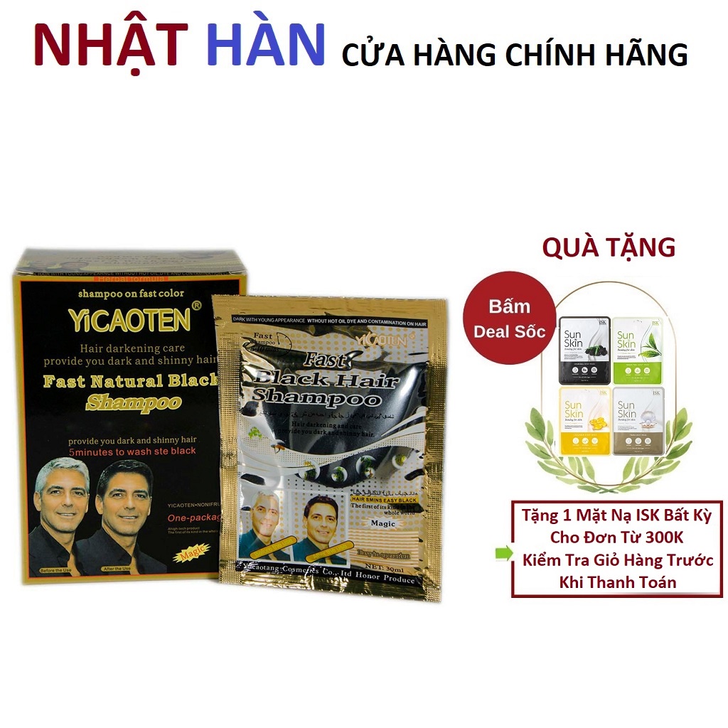 Gói Dầu Gội Nhuộm Đen Tóc Giúp Cho Tóc Bạc Thành Tóc Đen Yicaoten Fast Natural Black Shampoo 30ml + Kèm Bao Tay