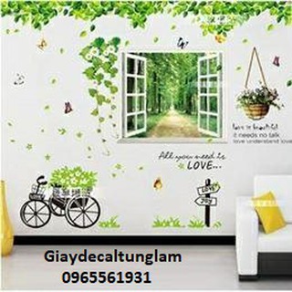 Decal Dán Tường Combo Cửa Sổ Xanh Và Xe Hoa