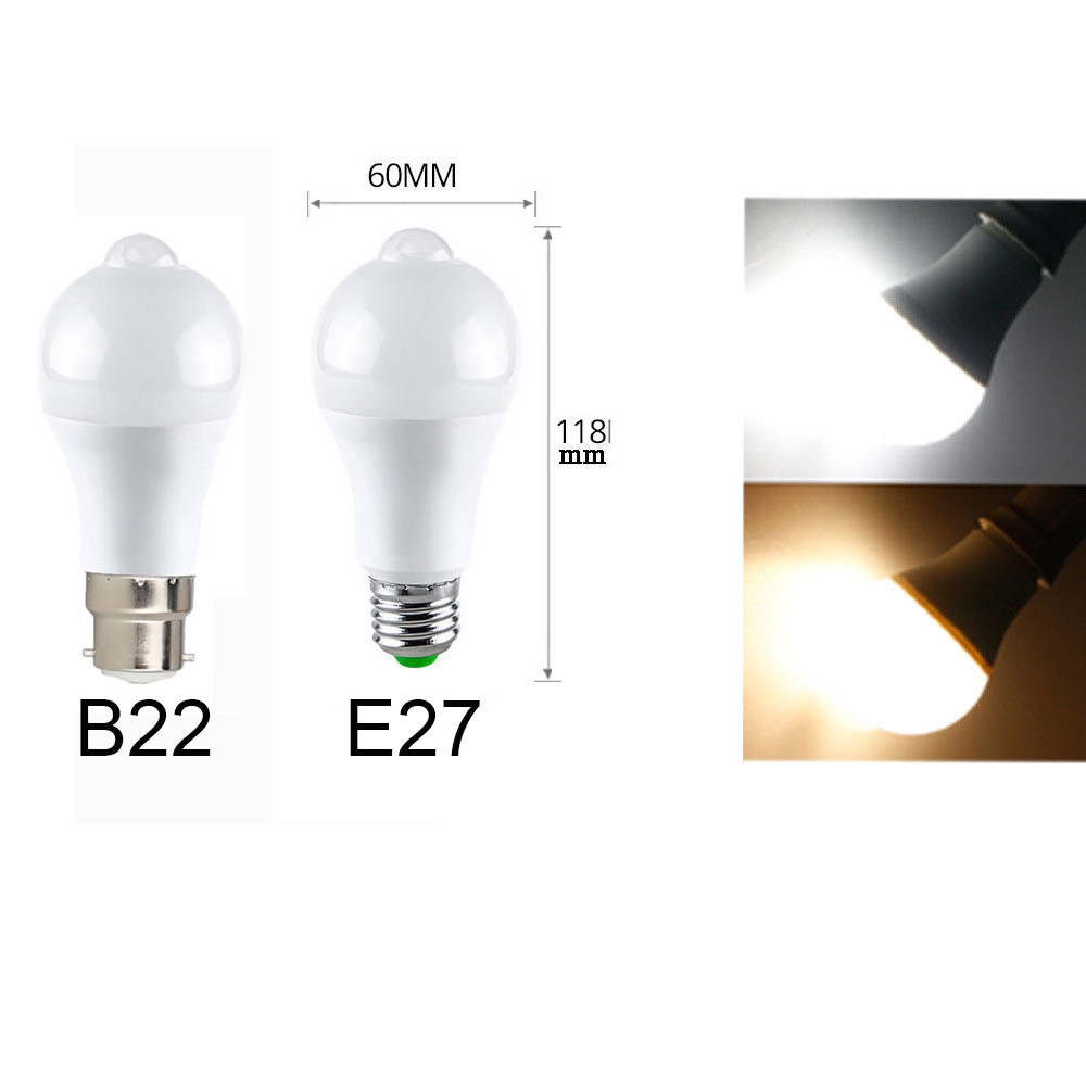 Bóng Đèn Led Thông Minh E27 / B22 Ac 85-265v 10w Cảm Biến Chuyển Động Hồng Ngoại Nhiều Màu