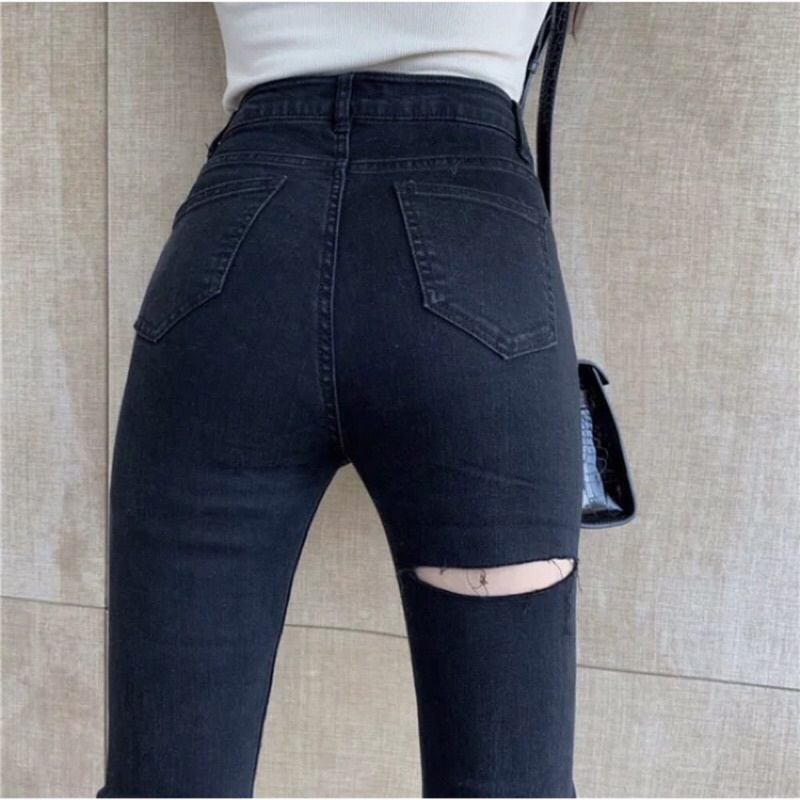 Quần Jean Đen Nữ Lưng Cao Skinny, Jean Dài Đen Lưng Cao Hack Dáng