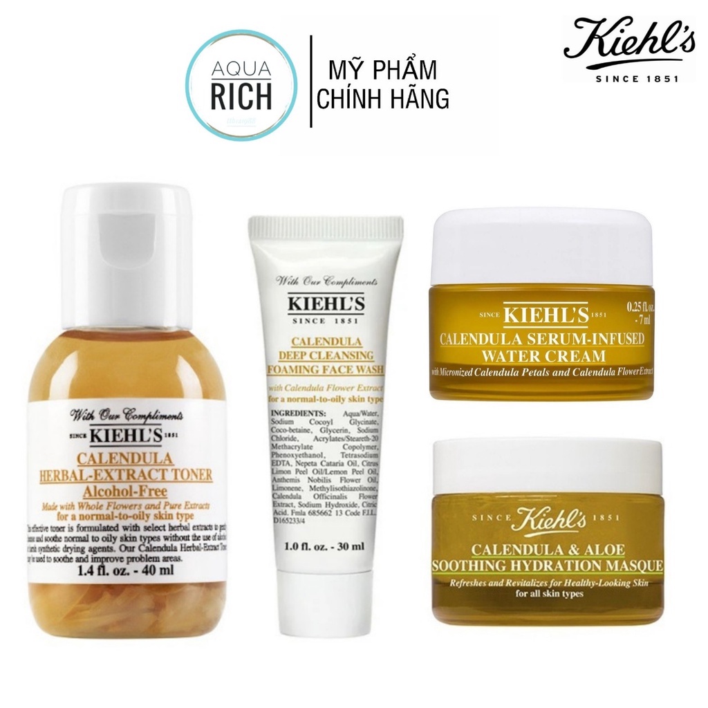 Combo 4 Món Kiehls Hoa Cúc Mini - Sữa Rửa Mặt-Nước Hoa Hồng-Mặt Nạ-Kem Mặt Kiehl's Hoa Cúc