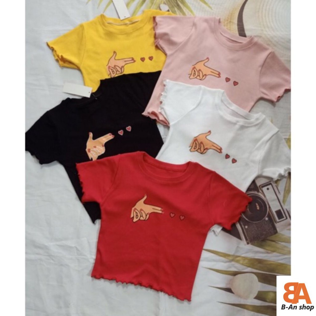 [Mã WASTUP giảm 10% tối đa 30K đơn 99K] Áo croptop gân viền bèo in tim Free Size 40-53kg Cao 150-162cm !_ảnh thật | BigBuy360 - bigbuy360.vn