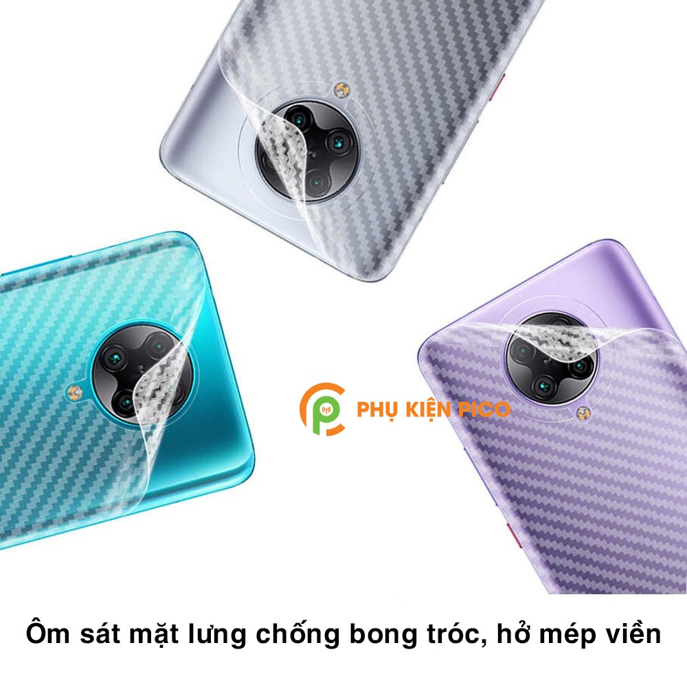 Dán lưng Poco F2 Pro trong suốt nổi vân Carbon 3D tản nhiệt tốt - Dán lưng vân Carbon Xiaomi Poco F2 Pro