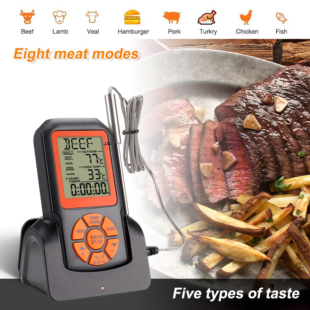 Wireless Meat Thermometer Battery Operated Waterproof Stainless Steel Probe Barbeque Temperature Meter Alarm Kitchen
