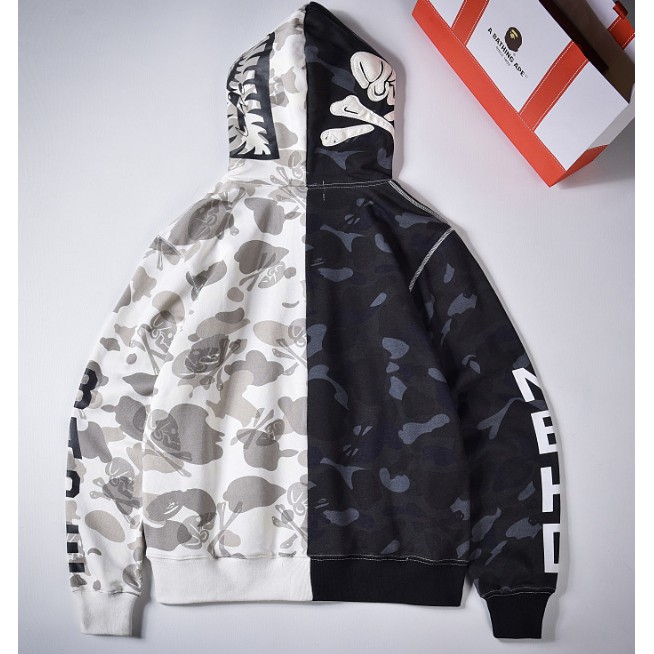 BAPE A BATHING APE Áo Khoác Hoodie Phối Khóa Kéo Họa Tiết Đầu Lâu / Cá Mập Độc Đáo