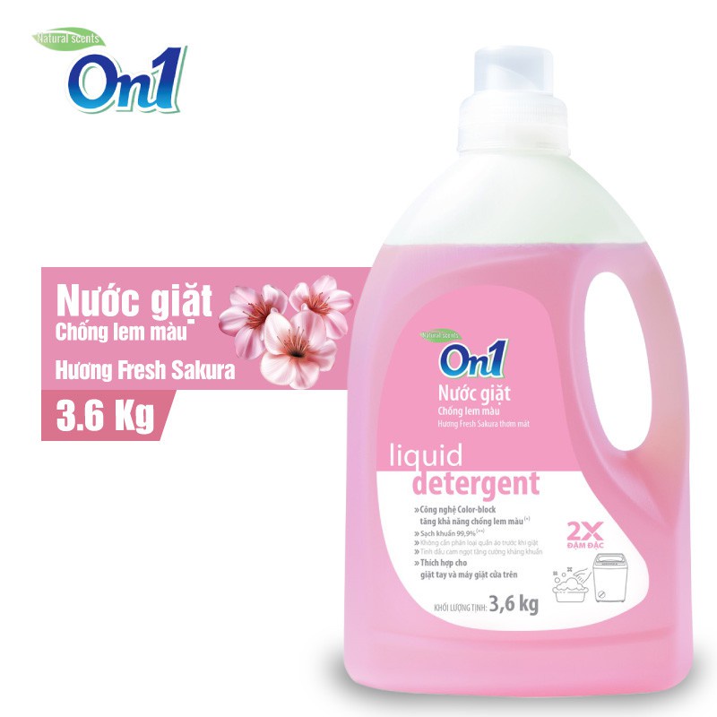 Nước giặt xả On1 chống lem màu hương Fresh Sakura 3.6Kg C04 sạch khuẩn, khử mùi, kết hợp giặt xả 2 trong 1 CLIDSTORE