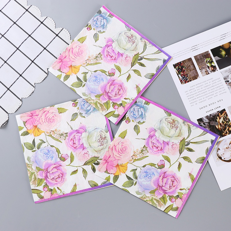 Bộ 20 Khăn Giấy In Hoa Nhiều Màu Trang Trí Tiệc &amp; Tiệc Cưới