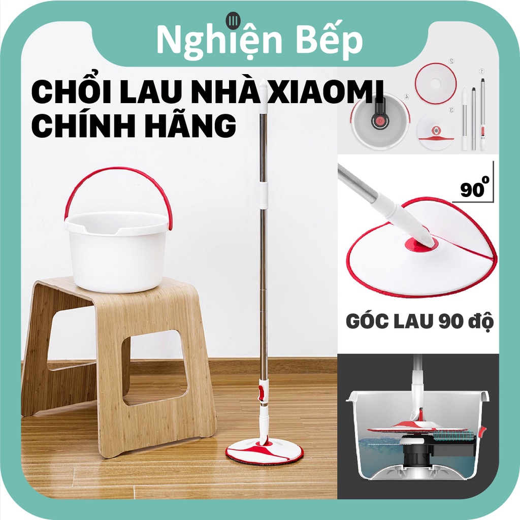 Chổi lau nhà thông minh XIAOMI CHÍNH HÃNG Yijie Rotary Mop Set YD - 02 Red Gray Cloth