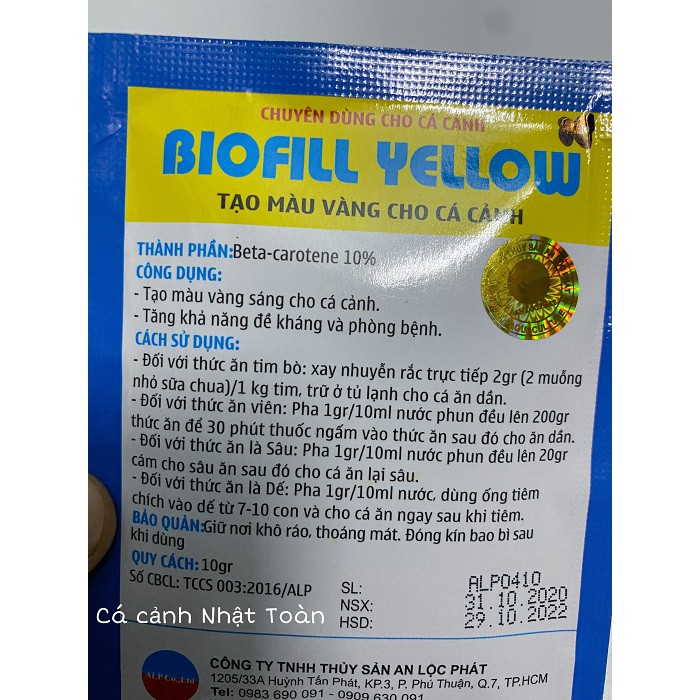 CHẤT TẠO MÀU VÀNG CHO CÁ CẢNH BIOFILL YELLOW GÓI 10G