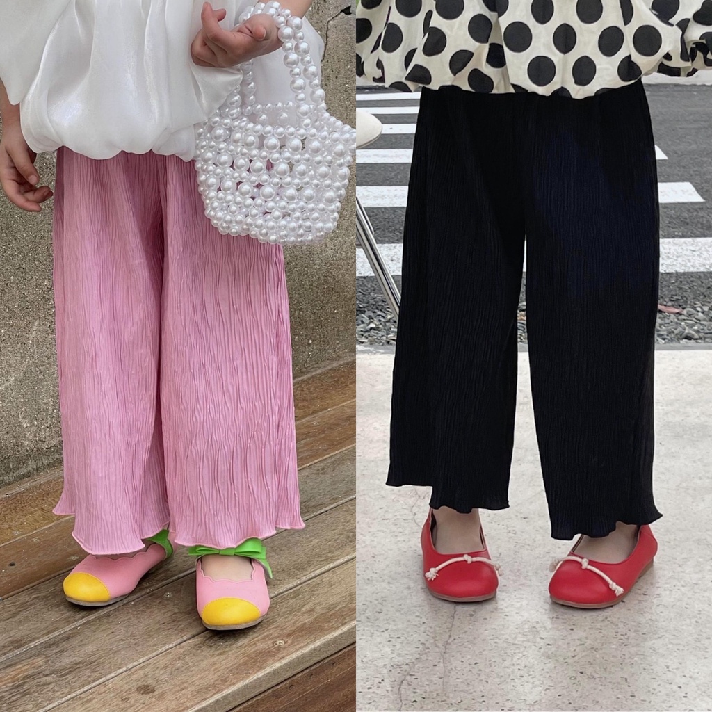 QG281 - Quần vải bé gái ống rộng xốp nhăn sz 80-130, quần dài cho bé mỏng mát hè 2022